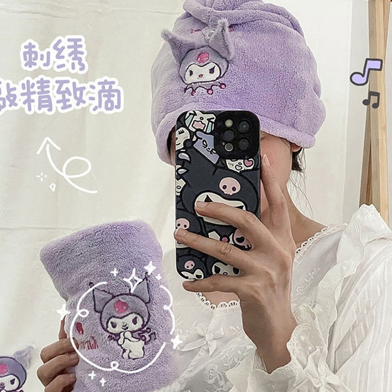クロミ コーラルベルベットタオル 漫画刺繍 吸水性シャワーキャップ 3点セット 毛が抜けにくい 学生 かわいいバスタオル|undefined