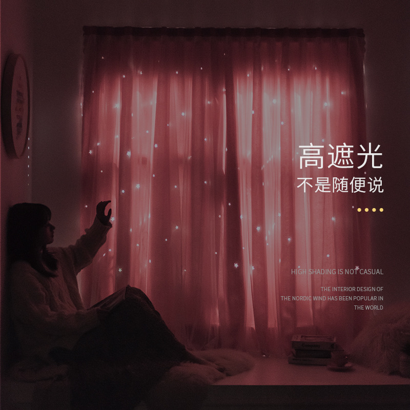 Fábrica directa red hueco estrella velcro cortina dormitorio libre de perforación instalar tipo autoadhesivo simple