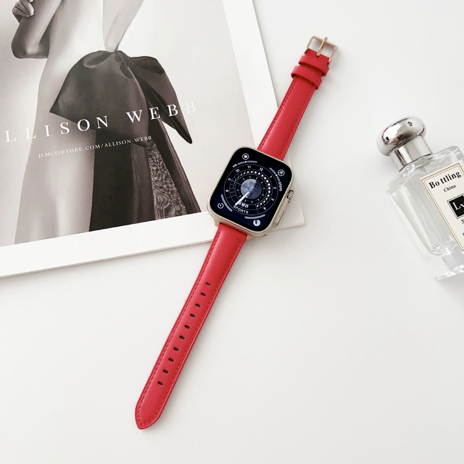 Подходит для Apple 7-го поколения часов, ремешок для Apple Watch 456SE плоские линии кожа розовая пряжка ремешок spot