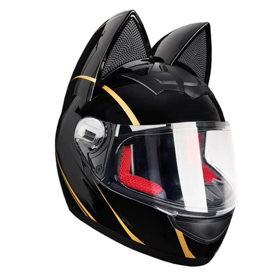 Motosiklet kaskı (dəbilqə) – Stock - black-gold-track-clear-lens-s