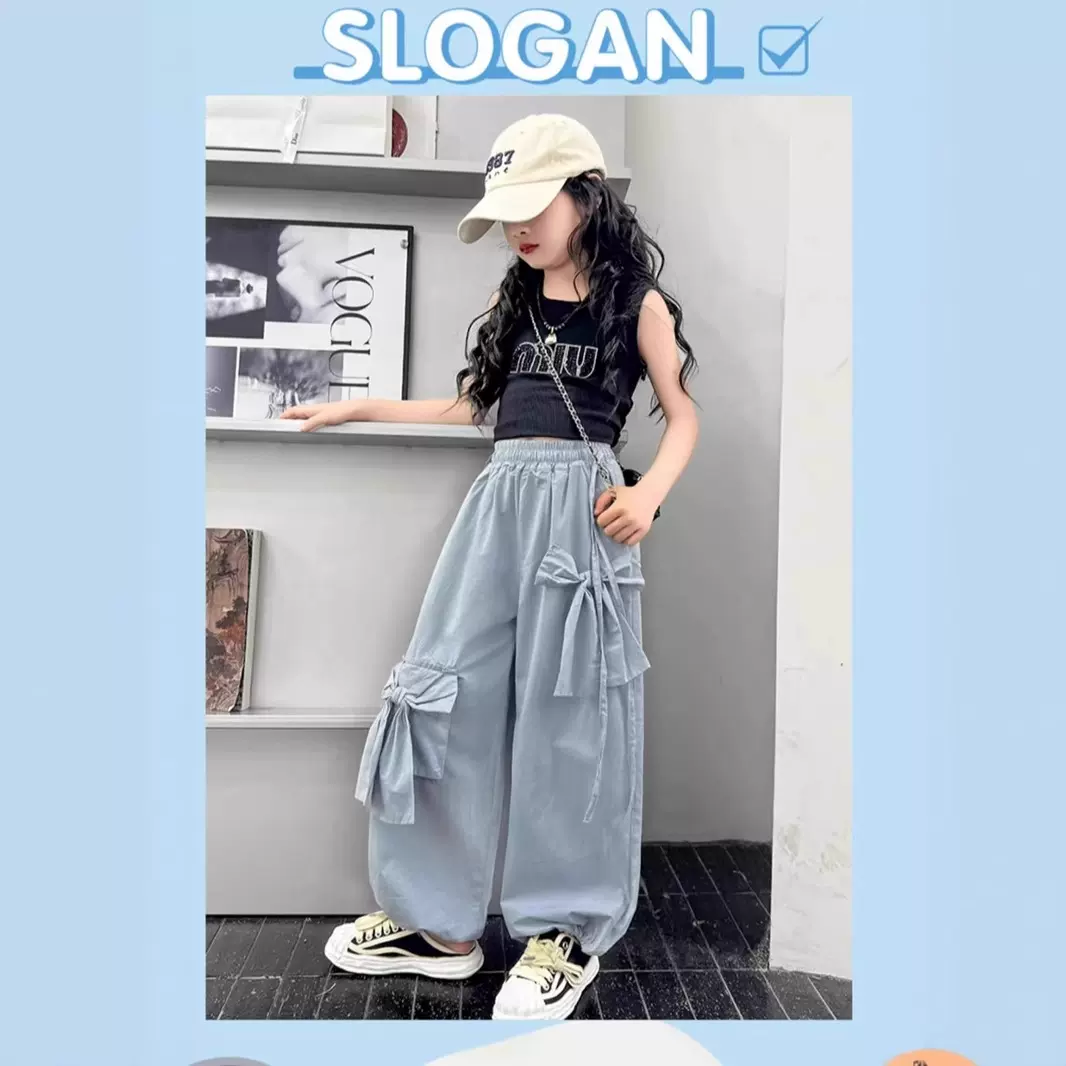 女童粉色工装裤夏季2025新款儿童潮酷穿搭套装女大童爵士街舞裤子