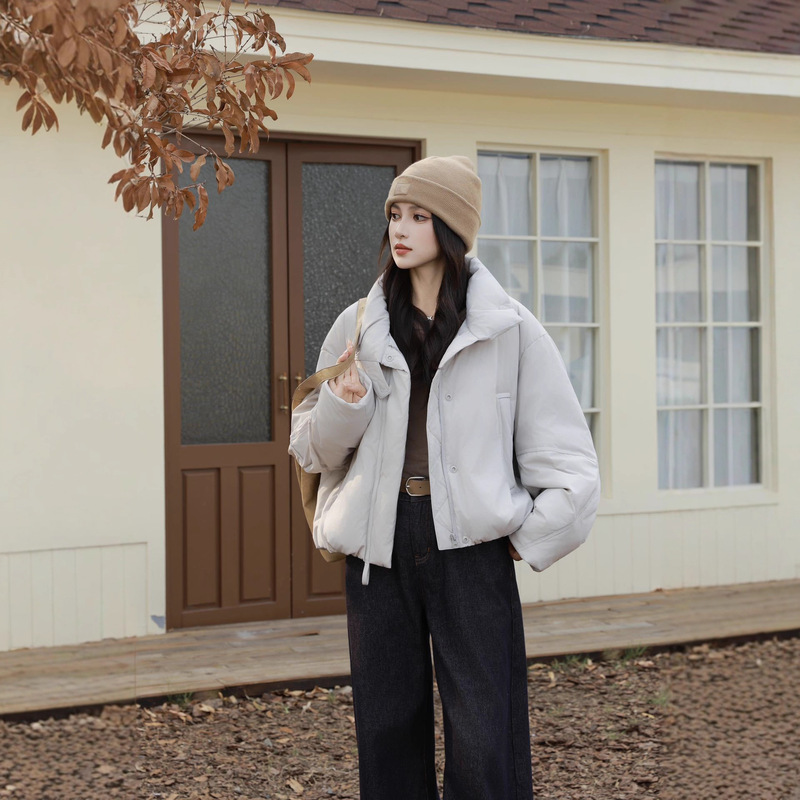Puff down Jacket Women's Short 2025 Winter New Thickeneded Korean Style White Duck down Stand Collar Bread Jacket Warm Jacket