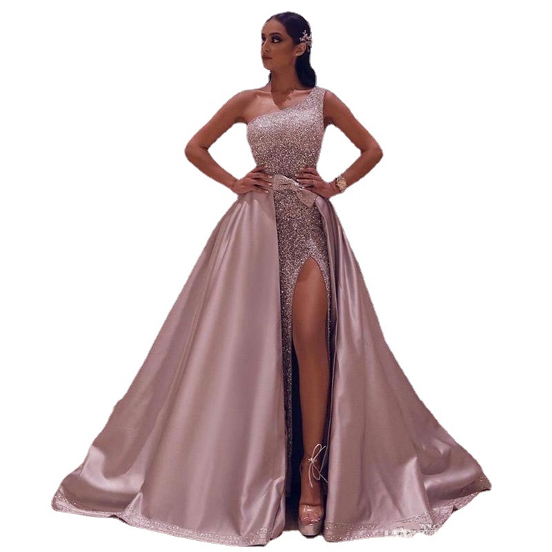 Europeo y americano Amazon AliExpress deseo Comercio exterior vestido de noche de las mujeres elegante simple sexy vestido de un solo hombro image 5