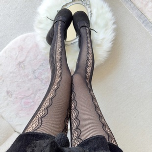 Lolita Lace Pattern Socks for Women, Pure Lust Style, Japanese Style Style Black Silk Fishnet Pantyhose, Bottoming Stockings, Girl's White Silk