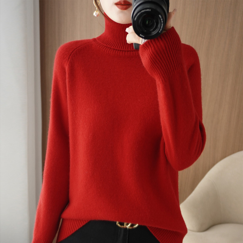 Autumn and Winter high stand collar sweater women's loose cashmere thickened pullover inner sweater new long sleeve bottoming top