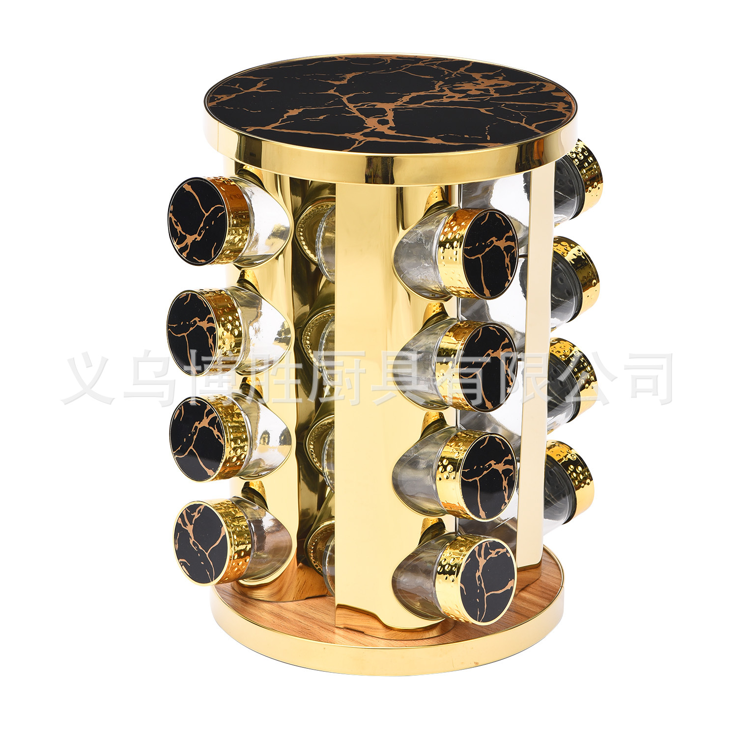 Nuevo juego de especieros giratorios para cocina con diseño de mármol blanco y negro y hoja de arce.