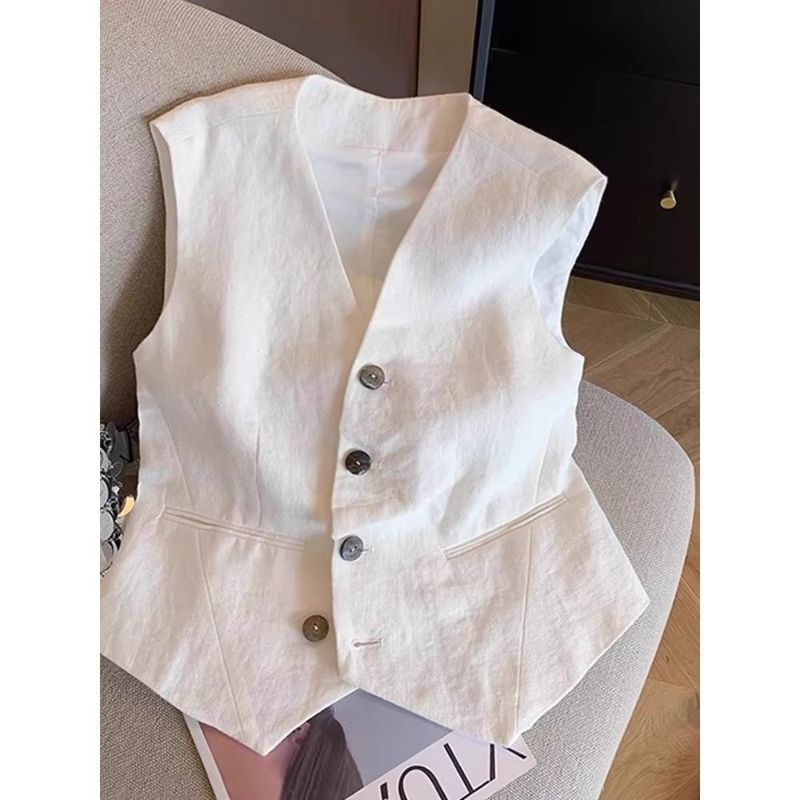 Korean Style New 2026 White Simple and Fashionable V-Neck Suit Vest for Women, Summer Sleeveless Vest Top