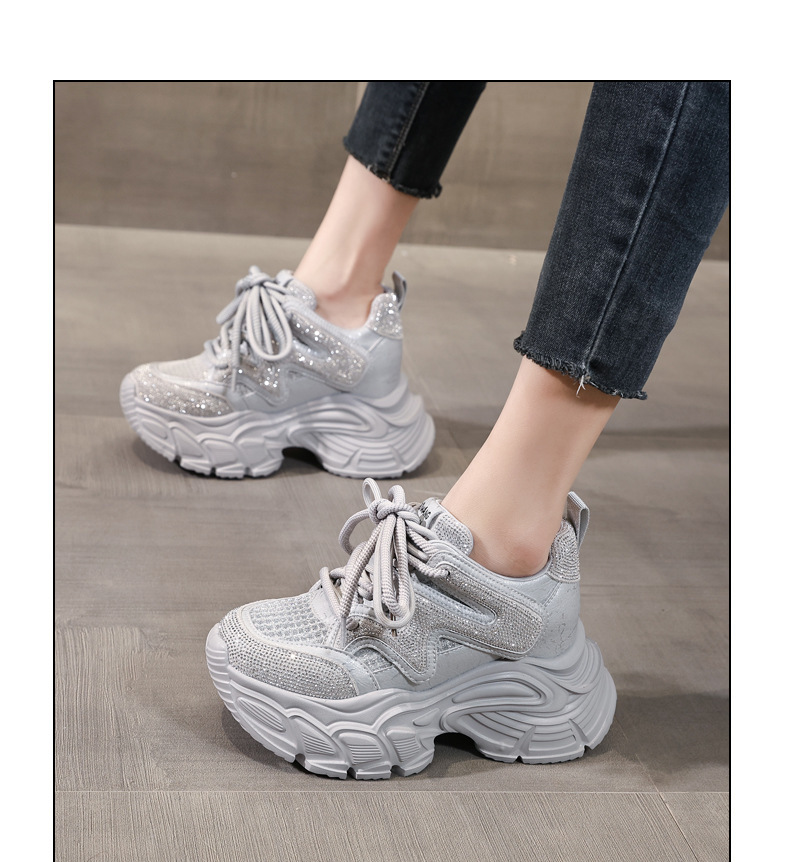 Giày sneaker nữ đế dày tăng chiều cao phong cách thể thao đính đá rhinestone — màu trắng chi tiết 12