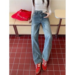 阔腿牛仔裤女2025年春季新款高腰大码显瘦胖mm百搭直筒裤KX