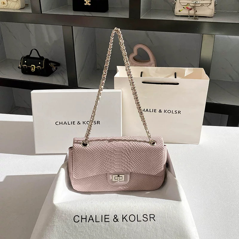 Chain, one-shoulder bag, crocodile print, wholesale