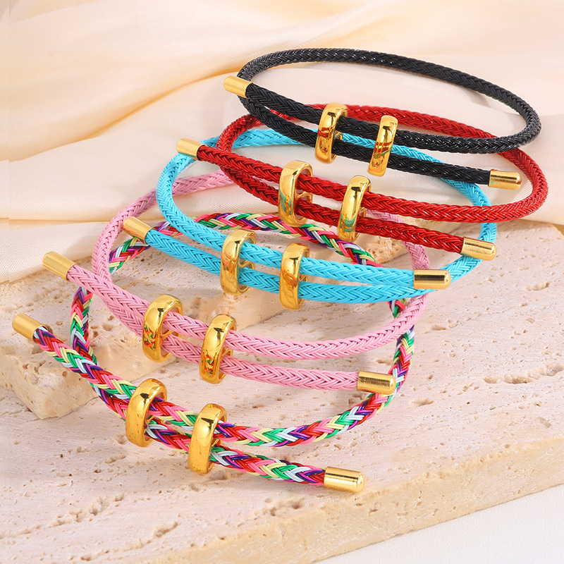 Cuerdas de acero de titanio impermeables a prueba de sudor ajustables hebilla en forma de I pulsera de cuerda de acero 3D de oro duro cuerdas de mano joyas parejas