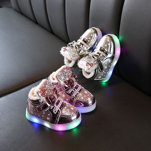 Large cotton new baby shoes with lights flashing snow boots 1 year old boys and girls 2 children fleece-lined soft shoes 4 sneaker 5