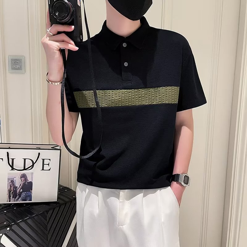 Polo de manga corta para hombre, camiseta de solapa con costuras de moda de moda de verano