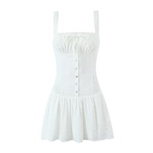 夏季新款欧美女装刺绣方领收腰连衣裙短裙S12939