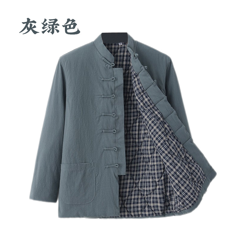 Invierno de mediana edad y ancianos traje de espiga chaqueta acolchada de algodón estilo chino de los hombres forrada de lana engrosada retro de algodón de lino chaqueta acolchada de algodón estilo chino chaqueta acolchada de algodón juvenil