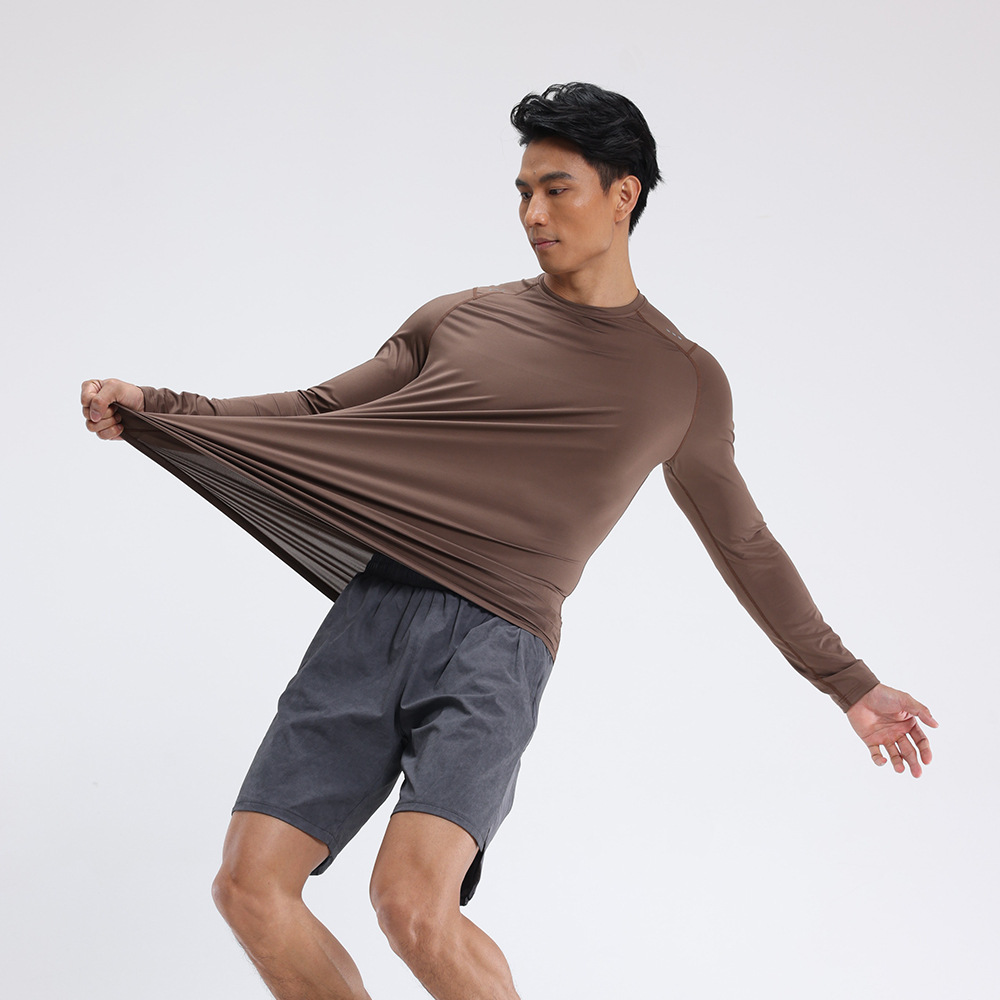 Correr camisetas deportivas elásticas de sudor para hombres secado rápido cuello redondo sudor entrenamiento de acondicionamiento físico americano camisa de cuello redondo de manga larga