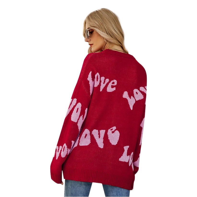 Transfronterizo suéter de fábrica carta jacquard más tamaño suéter estilo simple amor día de San Valentín suéter