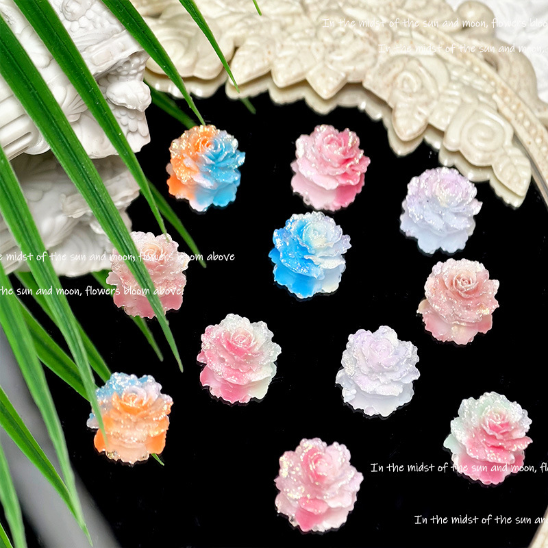New Two-Color Mist Sea Pure Love Rose Nail Art Accessories, Glow-In-The-Dark Resin Versatile Hair Clips, Earrings, DIY Soft Flower Decorations