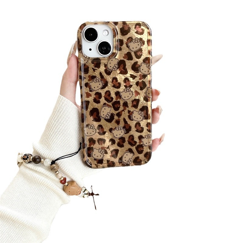 Gato de pantalla completa con estampado de leopardo marrón para Apple 16promax funda para teléfono móvil celebridad de Internet iPhone 15pro pulsera 13p