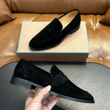 外贸高定新款真皮男士商务休闲舒适套脚皮鞋乐福鞋磨砂皮百搭男鞋