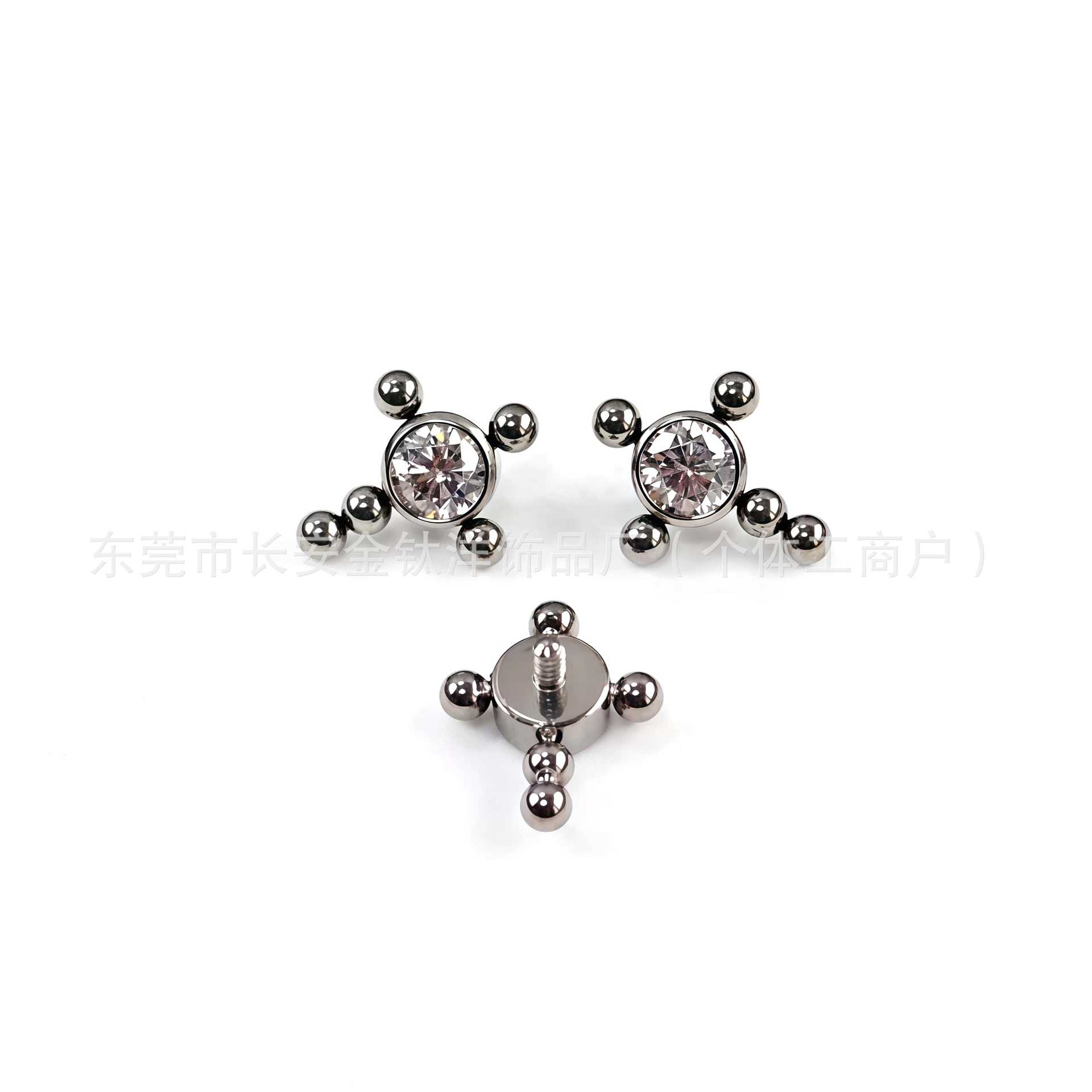 ASTM F136 Titanium Cross Diamond Inlay Internally Threaded Ear Studs - Cartilage Helix Tragus Piercing Jewelry G23 Alloy detail image 8