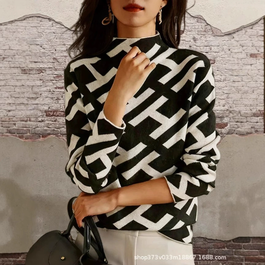 2025 новый осенне-зимний цветной вязаный свитер с буквами, стильный жаккардовый топ, элегантный свитер, универсальный тонкий базовый слой