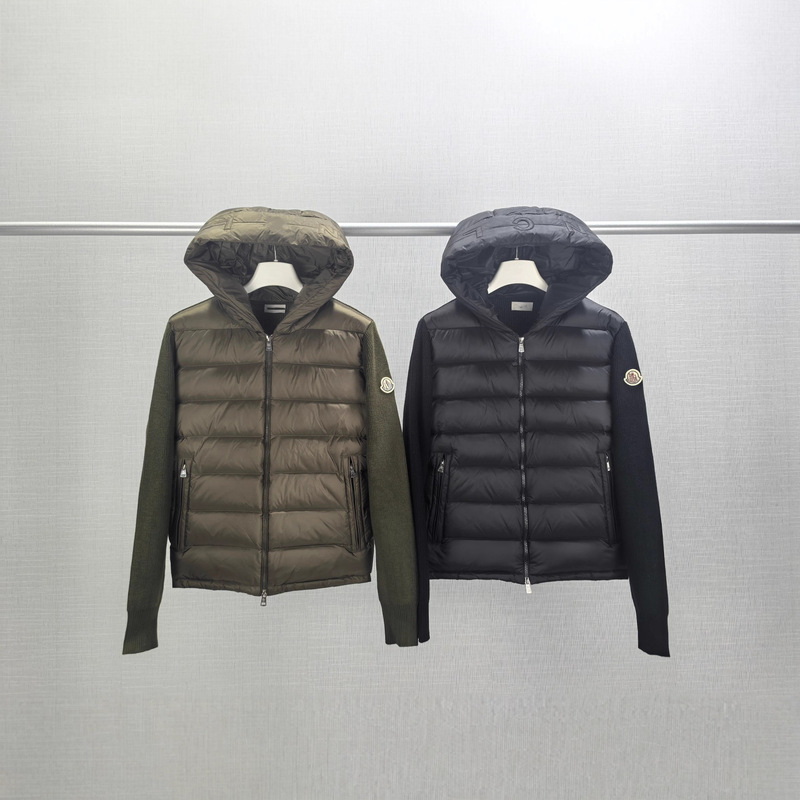 In-Stock Original Label m Mongolian 25S Embroidered Zipper Wool Knit Patchwork Jacket Hooded down Coat for Men and Women