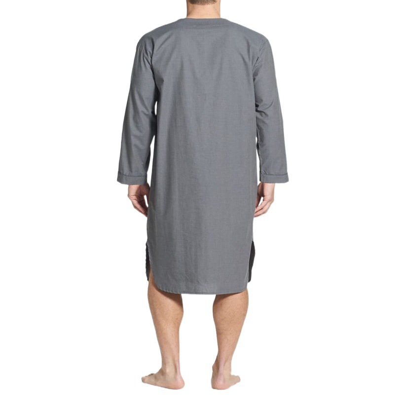 Men's Robe, Spring and Autumn Style, Loose Fit, Stand-Up Collar, Long Sleeves, Mid-Length, Solid Color Sleepwear