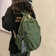 高颜值帆布书包女韩版双肩包女大学生初中生简约百搭复古帆布背包