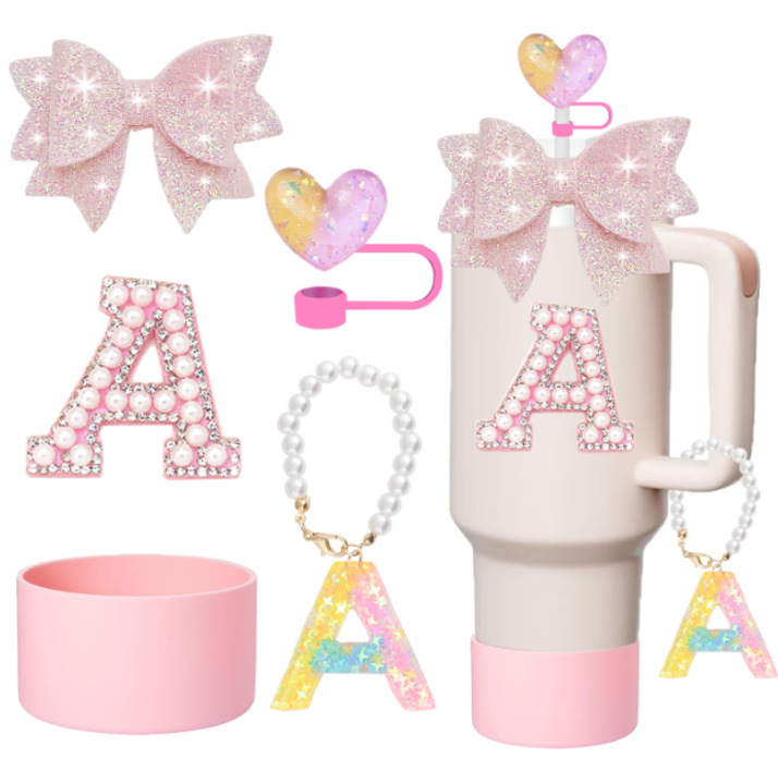 クロスボーダースタンレーカップフラワー装飾ストローキャップシリコンカップカバー小さな花ファーボールカップキーペンダントハンドロープ|undefined