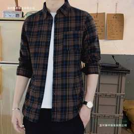 Bess&Mia秋季新款格子衬衫男士春秋款休闲长袖衬衣韩版宽订货其他