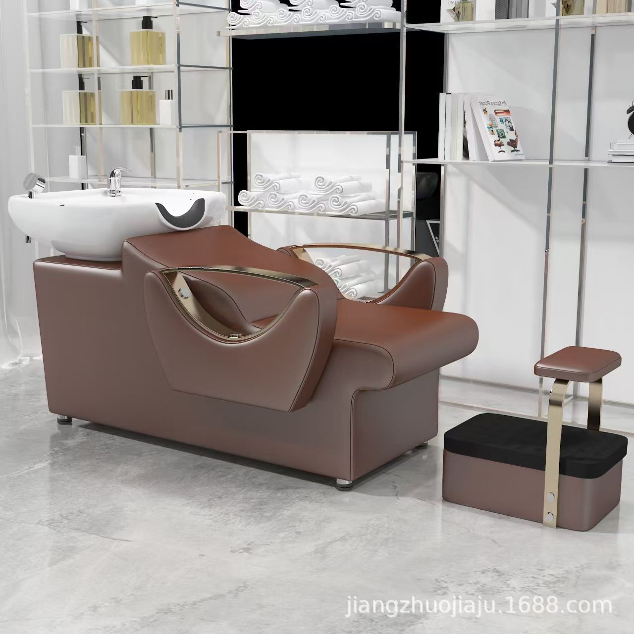 Red en línea lavabo de cerámica lavabo de cabello salón de pelo sillón lavabo de cabello cama de lavado de agua lavabo de cabello barbería cama de lavabo de cabello cómodo