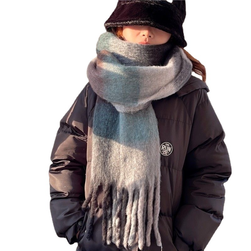 Rutig franshalsduk dam höst och vinter regnbågsfärgad imitation kashmir mohair sjal förtjockad hals_voghion.com