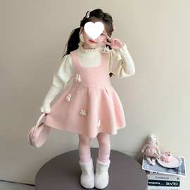 女童毛衣裙两件套宝宝卡通打底毛衣针织衫中小童新款洋气裙子套装