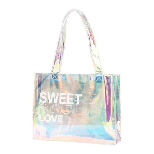PVC laser bag custom printed logo small batch colorful transparent shopping bag plastic tote bag anti-fruit jelly bag