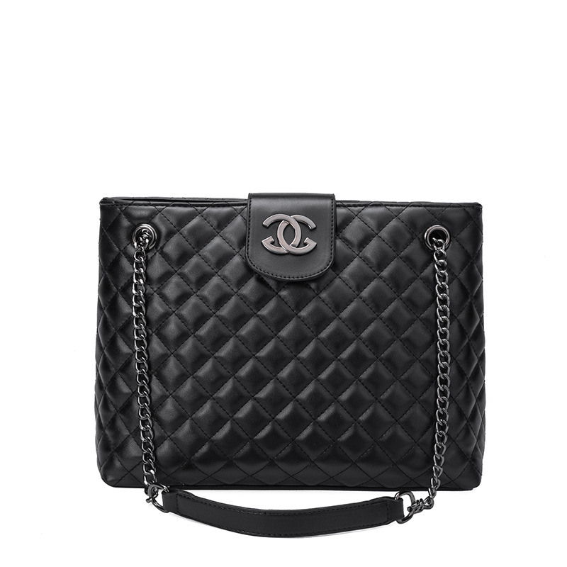 Bolso de hombro de cuero con cadena, piel de oveja, gran capacidad image 5