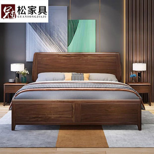 新中式乌金木实木床1.8米双人大床现代简约主卧高箱储物婚床批发-阿里巴巴