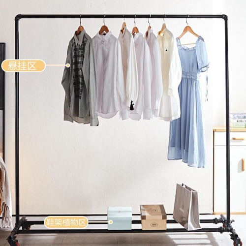 Galvanized steel pipe floor drying rack clothing display rack floor stall clothing store wedding hanger home clothing rack