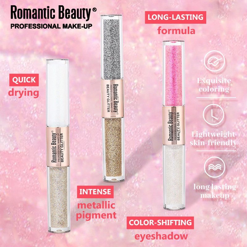 Sombra de ojos líquida transfronteriza doble cabeza flash maquillaje perlada maquillaje de ojos flash maquillaje de belleza bicolor maquillaje de ojos duradero maquillaje para mujeres
