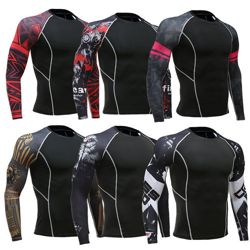 Euramerican floral arm muscle tight-fitting men's fitness clothing base long-sleeved sports basketball training running quick-drying high elasticity