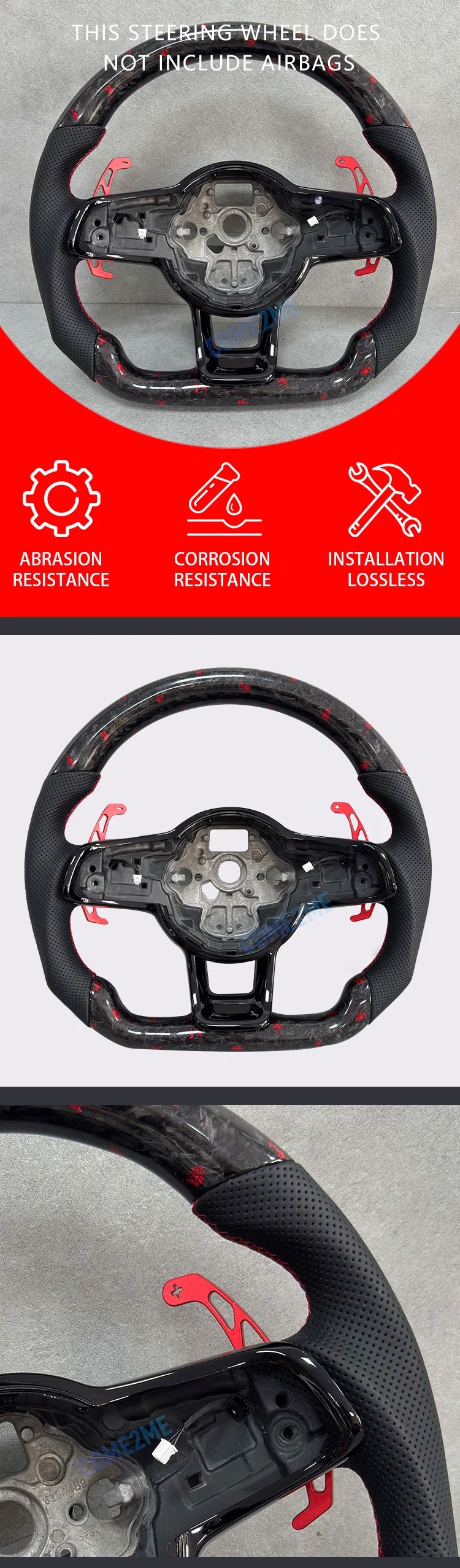Red Patterned Forged Carbon Fiber Steering Wheel, Suitable for Volkswagen Golf 7 MK7 MK7.5 GTI