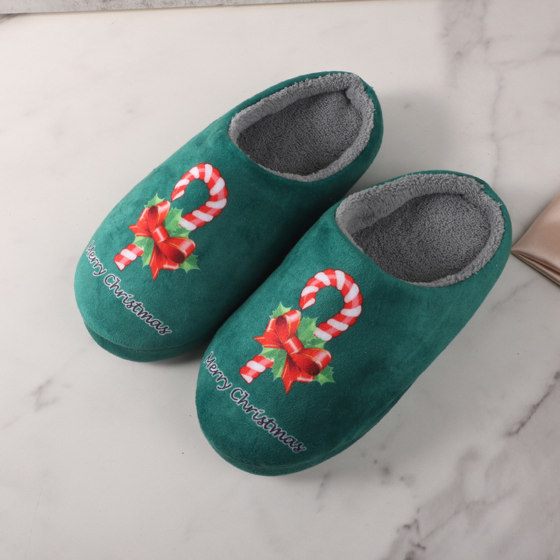 Network Explosions Forest Green Solid Color Christmas Wind Heelless Lightweight Cotton Slippers Warm Non-slip Home Comfortable Cotton Shoes