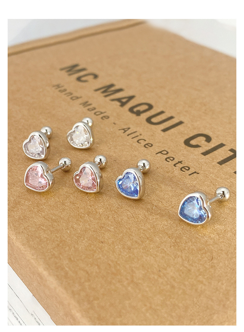 1 Pair Simple Style Heart Shape Plating Inlay Sterling Silver Artificial Gemstones Ear Studs display picture 3