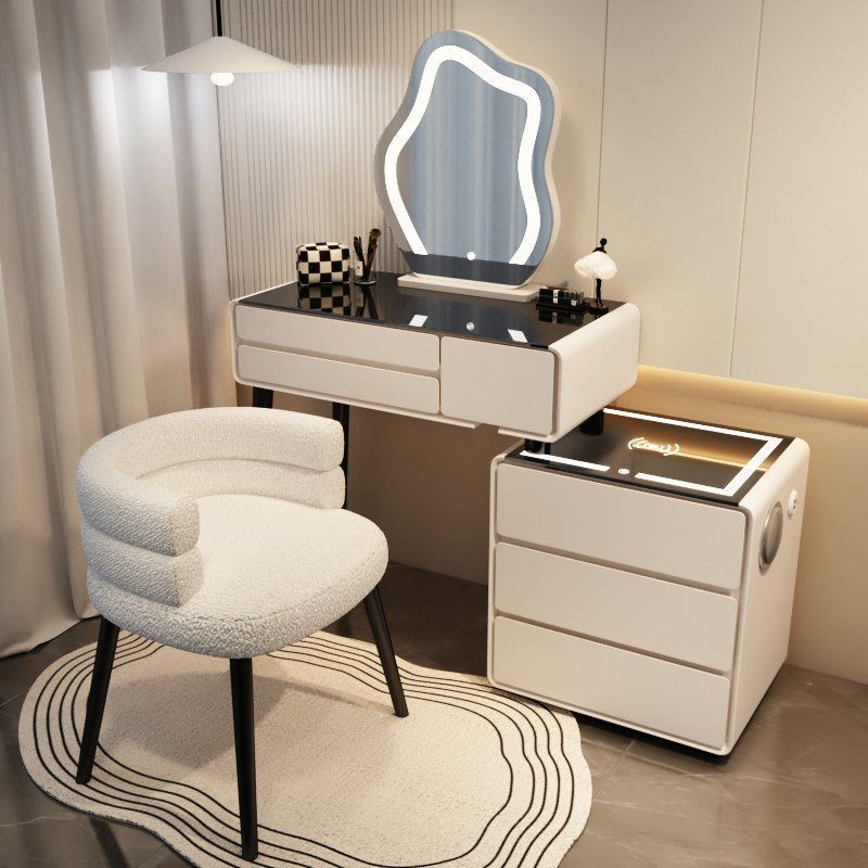 밀키 화이트 3단 서랍 스마트 모델 - 올 원목 80 테이블 + 캐비닛 + 구름거울 + 유아용 의자