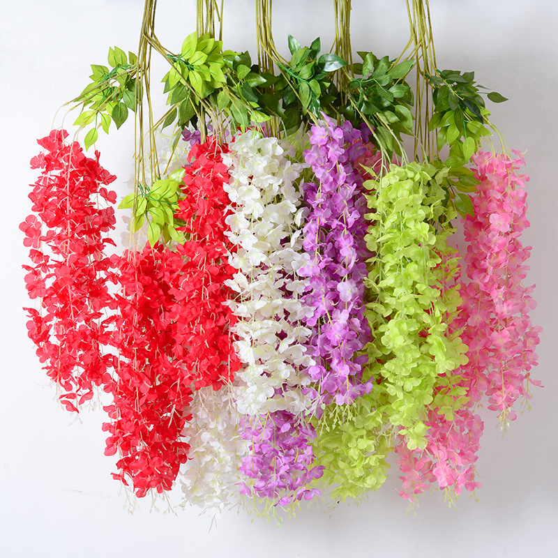 Wisteria Artificial Flor Rama en línea celebridad corredor boda colgante techo flor decorativa ratán Violeta planta de vid flor artificial