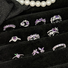 輕奢甜酷幾何紫鑽開口戒指女小眾設計感冷淡風時尚個性精緻食指戒