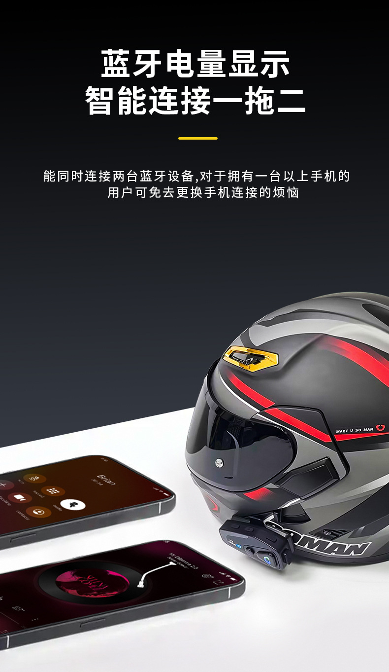 Soman Motorcycle Helmet Bluetooth Intercom Headset Outdoor Cycling Full Helmet Waterproof 500m Intercom Bluetooth S6
