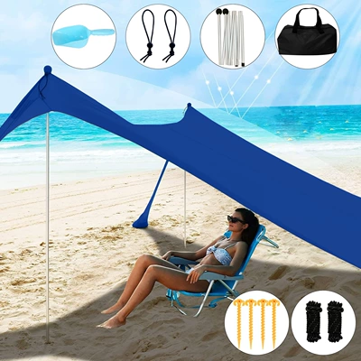 Avtomobil yan çətirləri: Picnics and Camping, Seaside Sunshade - navy-blue-2-aluminum-pole-200160150cm