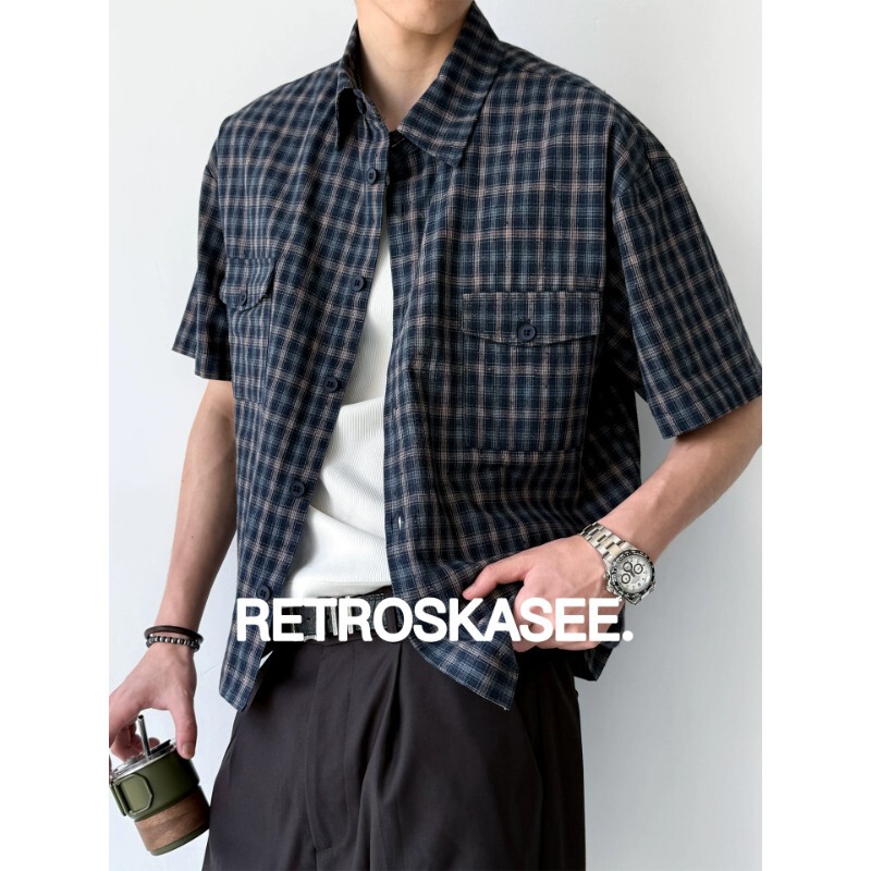 【Gap Aesthetics】Relaxed Old Money Style Jacquard Craft Plaid Short Sleeve Shirt for Men, Summer Pure Cotton T-Shirt Trend 【Gap Aesthetics】Relaxed Old Money Style Jacquard Craft Plaid Short Sleeve Shirt for Men, Summer Pure Cotton T-Shirt Trend