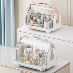 Infant Desktop Storage Box with Lid, Dustproof Bottle Drain Rack, Baby Utensil, Snack Tool Organization and Storage